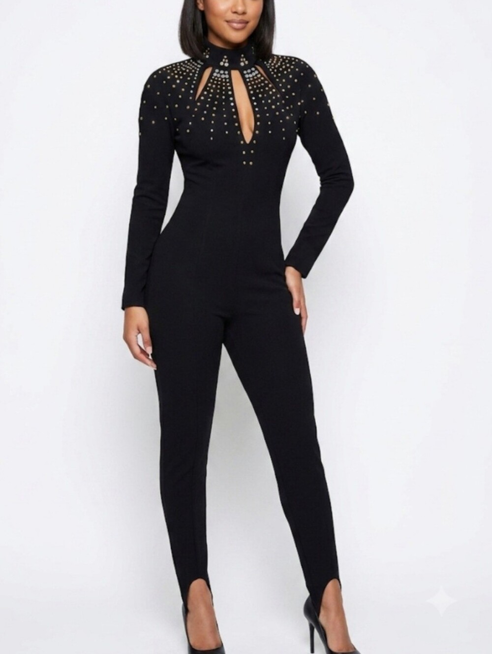 Vintage J Harris Black Studded Jumpsuit   With Stirrups Baddie